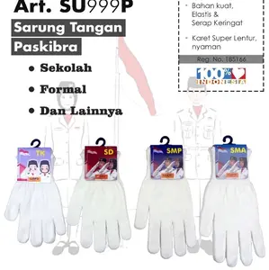 Sarung Tangan Rajut Paskidra Putih Polos Art SU999P Cocok untuk SD SMP SMA Bahan Elastis Serap Keringat Model Lain Tersedia Gloves