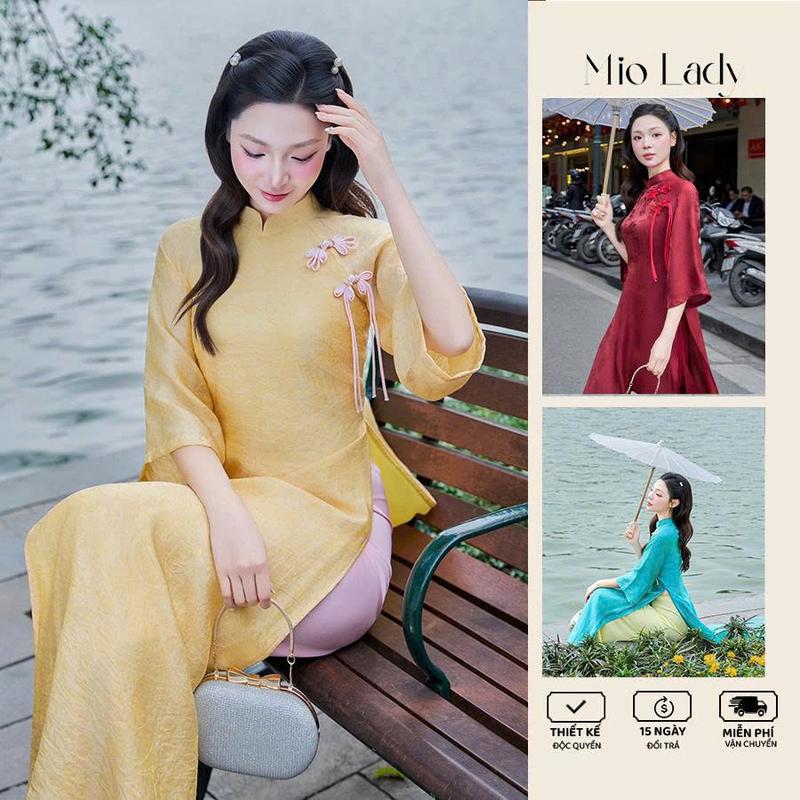 Set Áo Dài Tết Cách Tân – Lụa Tơ Tằm, Thiết Kế Bốn Tà, Mặc Đẹp Dự Tiệc Du Xuân MioLady