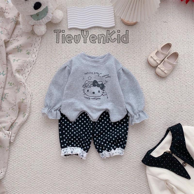   Tiểu Yến KID  S2112-Bộ nỉ thu đông bé gái mèo xám 