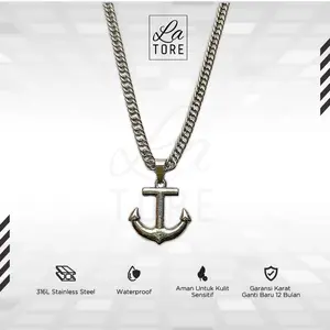 LA TORE - Kalung Titanium Set Jangkar Anti Karat Tidak Luntur Kalung Liontin Titanium Wanita Pria Rantai Stainless