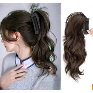 KOREAN HAIR CLIP DENGAN WIG RAMBUT PALSU MESSY HAIR PONYTAIL RAMBUT PANJANG PENAMBAH VOLUME RAMBUT JUNTAI CURLY HAIR EKSTENSION PREMIUM Coklat Extension