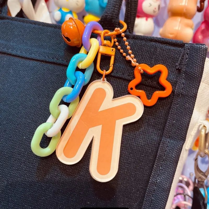 Bagcharm keychain Inisial Huruf A-Z plus lonceng