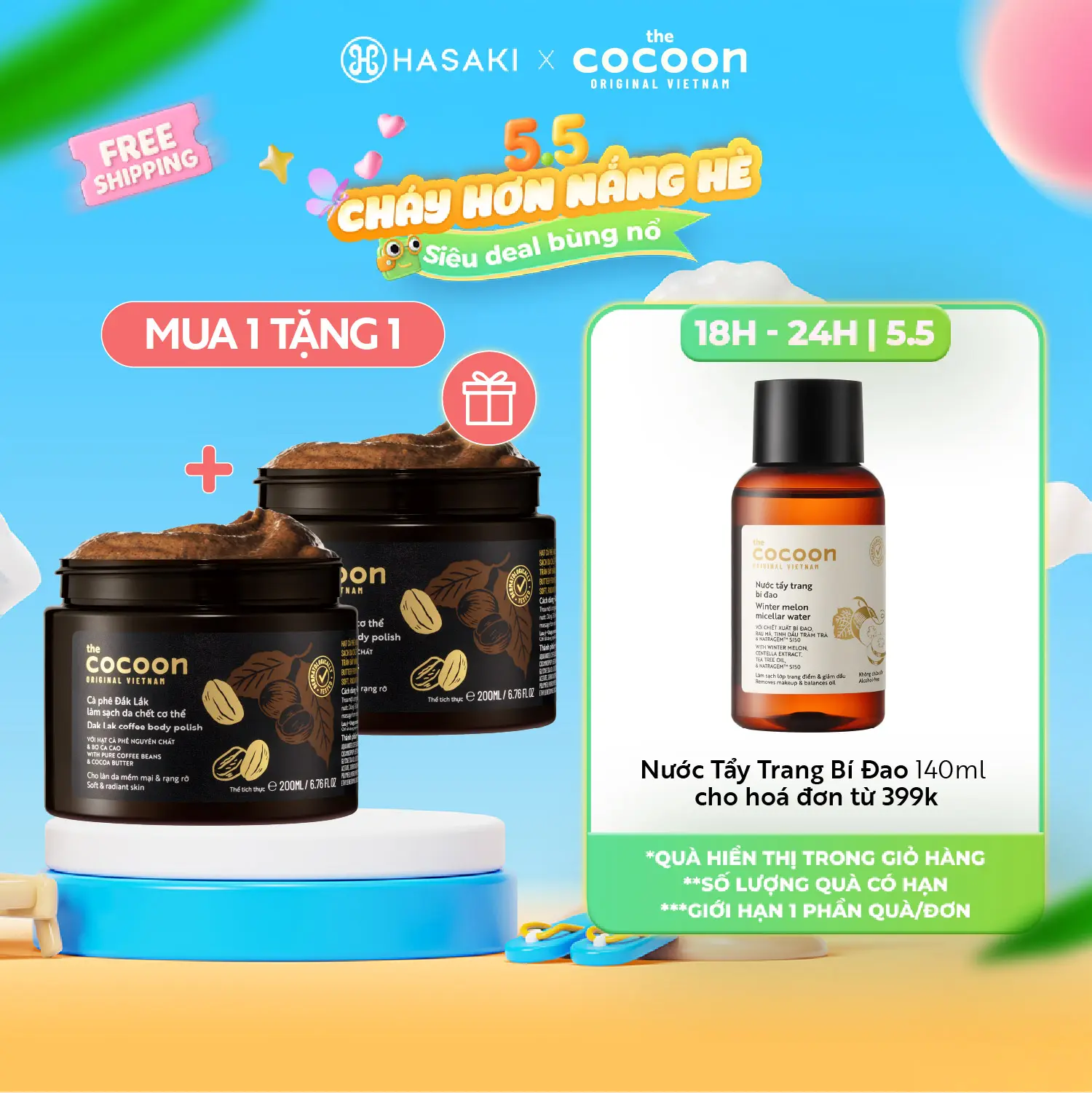 [Mega 5.5 | 17H-24H] Combo Tẩy Tế Bào Chết Dưỡng Body Cocoon Cà Phê Đắk Lắk 2x200ml | HASAKI BEAUTY