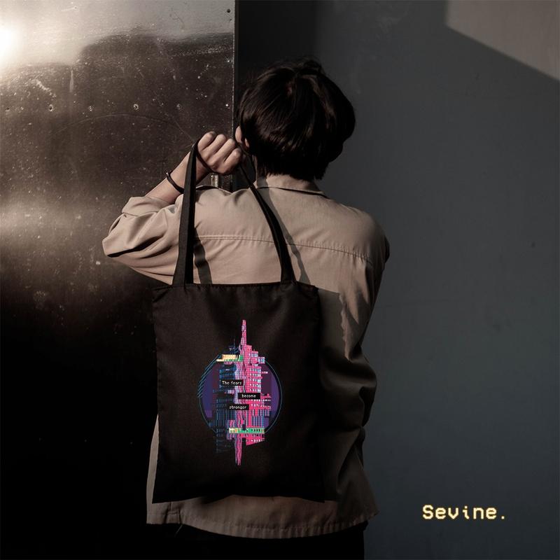 Sevine Totebag Fashion Tas Tote Bag Hitam Resleting Pria Wanita Laptop Kuliah Retro Vaporwave - HVW7 2