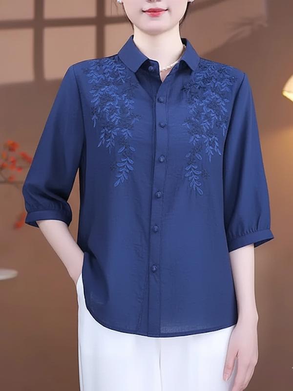 A24 Áo Sơ Mi Thêu Vải Tơ Hàn Mềm Mát Hoạ Tiết Thêu Sang Trọng Sắc Nét