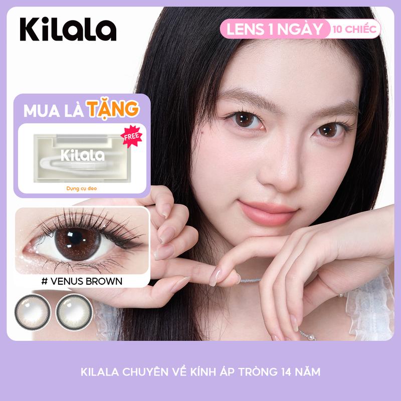 10 chiếc Kilala Lens 1 Ngày kính áp tròng màu nâu xám DIA 14.5mm độ cận 0-7 chống tia UV bảo vệ đôi mắt khiến mắt to tròn long lanh không bị lờ đờ series Planet Hyaluronic Acid