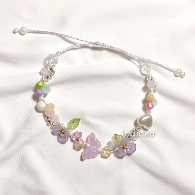 Gelang Manik Kupu "Butterfly Era" Tali Serut Beads Bracelet Bead Bracelets Shine String Aesthetic Cottagecore Flower Blooming Floral Fairy untuk Cewek Cewe Wanita Perempuan Anak Remaja Dewasa Couple Bestie Kado Pacar Gift Plastik Kristal Bunga Women 4