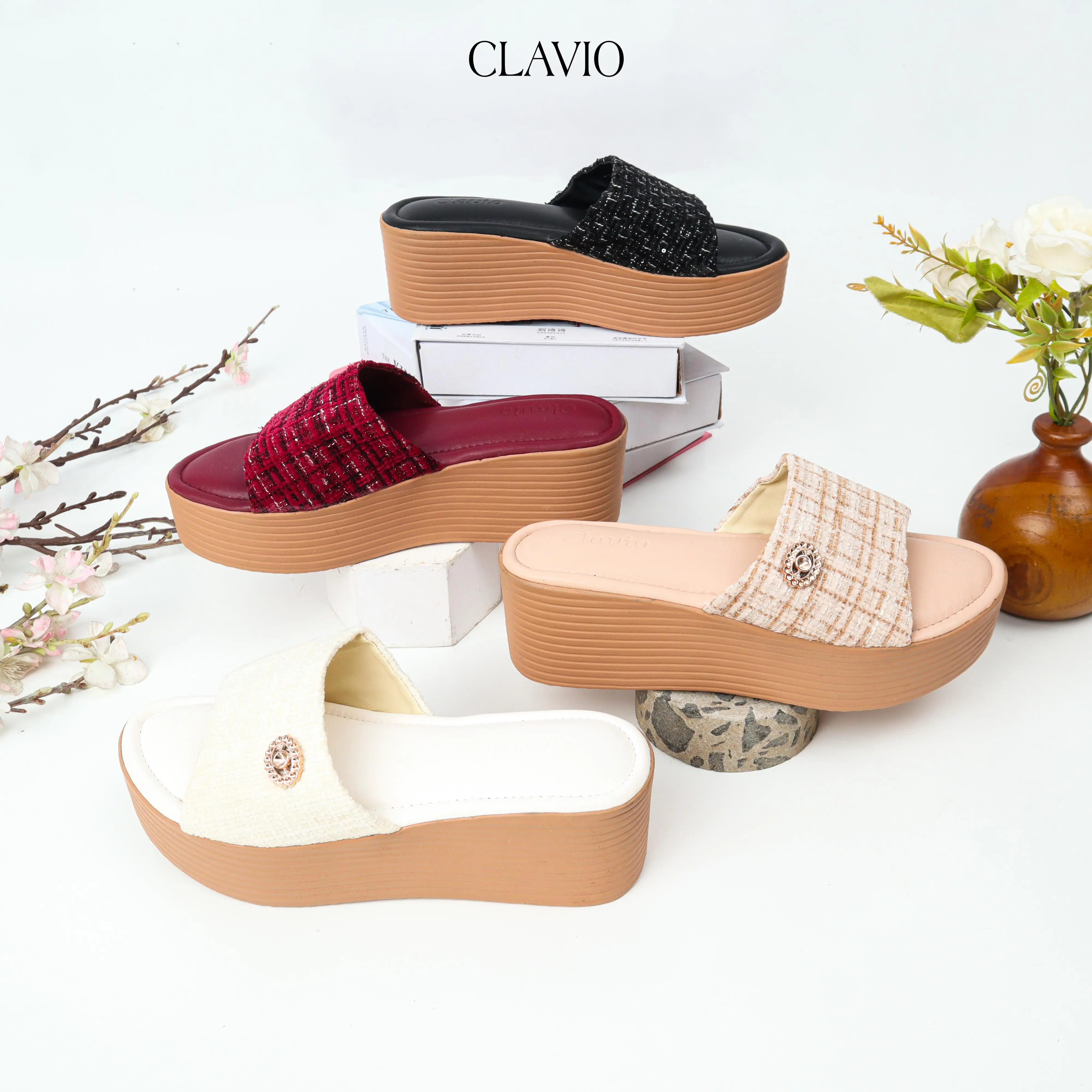 Clavio AUSTIN Sendal Wedges Wanita 5 Cm Dengan Model Kekinian Cantik Elegan Pijakan Empuk (Tersedia Size 37-40)