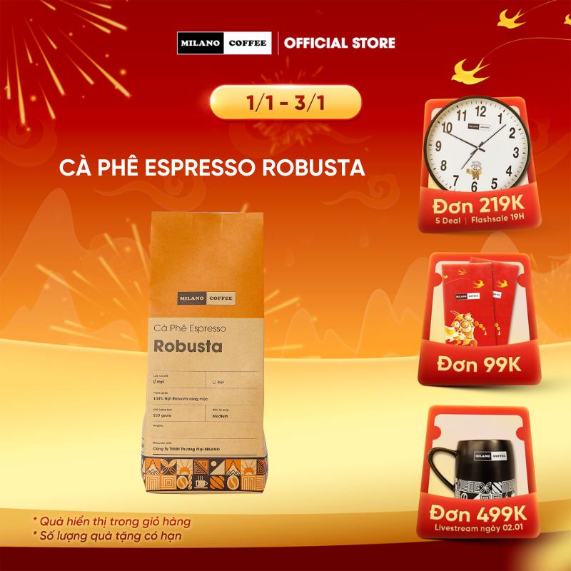  Túi Cà phê 100% ROBUSTA rang mộc nguyên chất MILANO COFFEE 250gr 