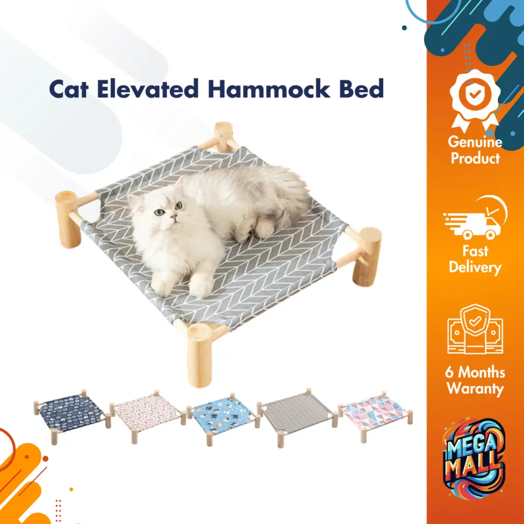 Cat Elevated Hammock Bed High Quality Cute Design Colored Patterns Fabric Space-Saving Sturdy Frame Stylish Furniture