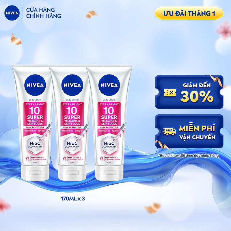   SP10  Bộ Serum Dưỡng Thể NIVEA 10 Super Vitamins & Skin Foods Hỗ Trợ Sáng Da  170 ml  - 93830x2 93830x3 