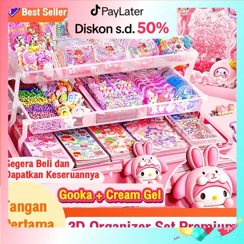 [New Packaging] Mainan DIY Gantungan Kunci Akrilik Set Guka Stiker Set  Lucu Anak DIY Gooka Set Sticker Hadiah DIY Gantungan Kunci Bahan Kotak Penyimpanan Tangan Bahan Akun DIY Keyring Gooka Card Sticker Set lem toys alat toys 0