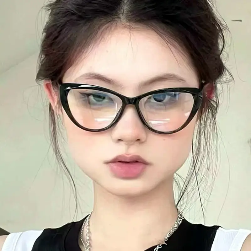 Kanta Rata Cermin Mata Berbingkai Hitam, Gaya Retro, Untuk Wanita dan Pelajar ...