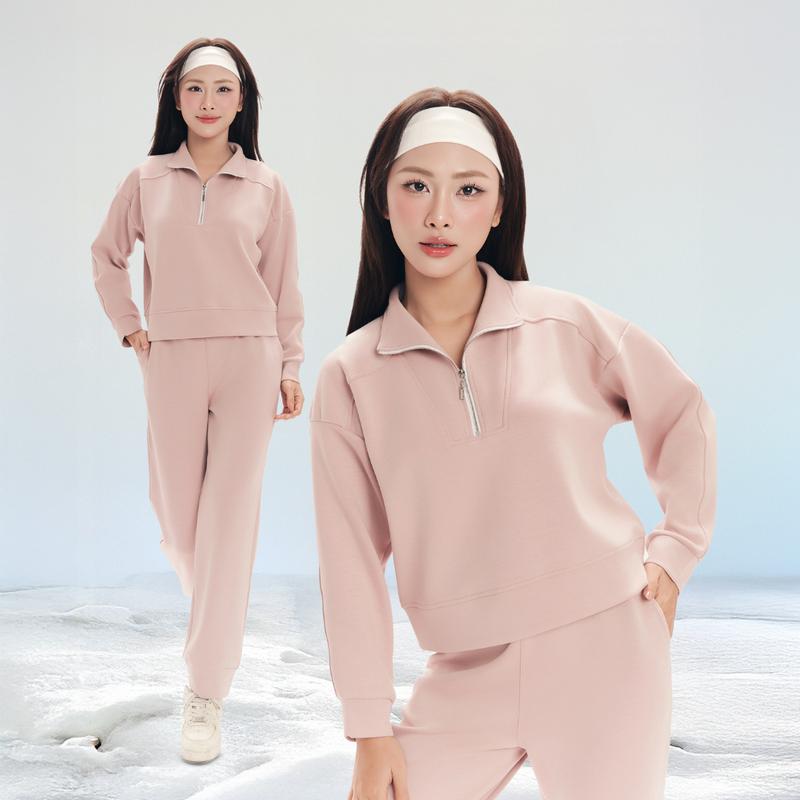  LAROMA Bộ Quần Áo Nỉ Lót Lông Cổ Khoá Lửng Cho Nữ | Basic - Co Dãn - Giữ Ấm - Mềm Mại 