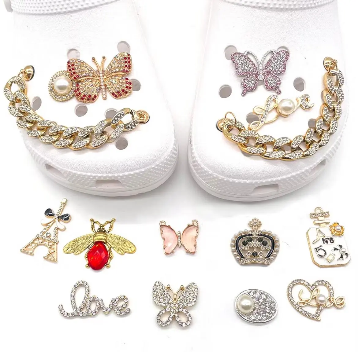 Terbaru Aksesoris Sandal Jibbitz Kupu-kupu Butterfly Premium Pin Charm Mewah - Shoe
