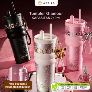 ARTIGA Tumbler Glamour 710ml Termos Air Stainless Portable Tahan Panas Dingin Free Sedotan & Kotak Hadiah Elegan Bahan Stainless Steel Kapasitas 710ml Desain Portable Cocok untuk Minuman Segar Kapan Saja