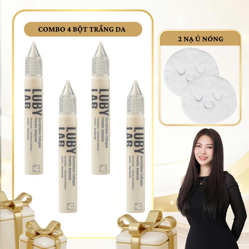  SN1965 - Combo 6 sản phẩm: 4 Chai Bột Tái Sinh Da Siêu Vi Lubylab Gluathione Collagen Powder Ampoule + 2 mặt nạ ủ nóng 