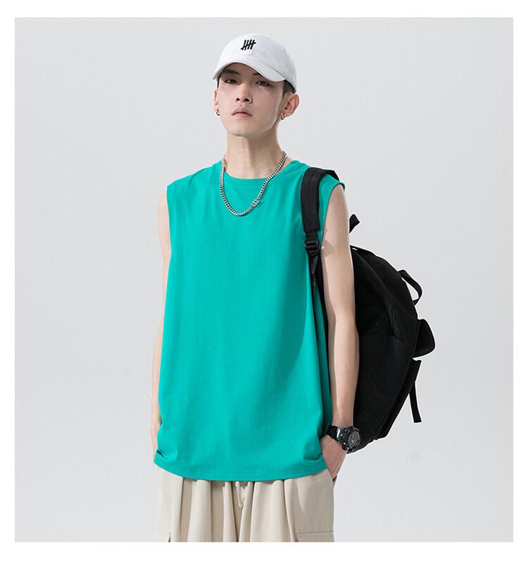 Product Introduction of Cotton short sleeve vest men's summer loose simple public version solid color black multi-color T-shirt 25