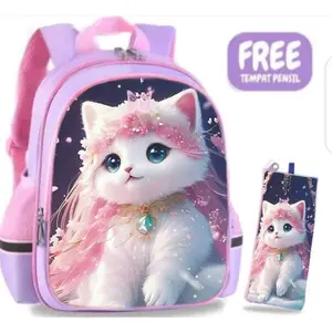 GGS Tas Ransel Sekolah Anak Perempuan TK dan SD Karakter KUCING LUCU Kualitas PREMIUM bisa COD dan Bonus Tempat Pensil