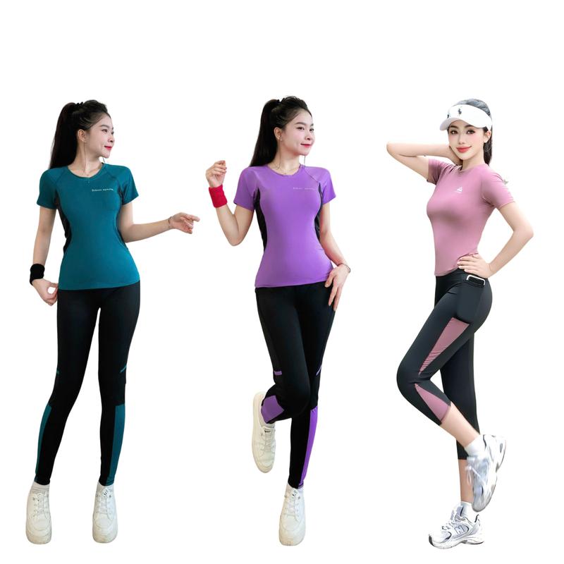 Tổng Hợp Mẫu Áo Cộc Tay Quần Dài Lửng Set Đồ Tập Gym Yoga Aerobic Nữ Phối Màu Cạp Cao Chất Liệu Thun Lạnh Co Giãn 4 Chiều- D39 L01 BG03 Sport Chạy Bộ