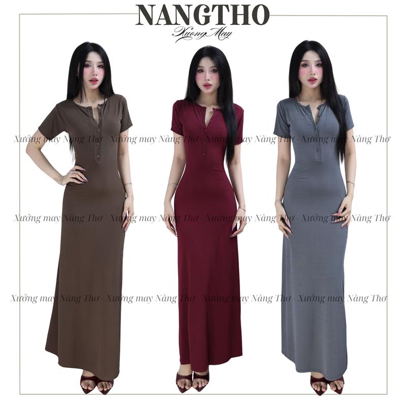 T221 Đầm Nữ TN Ngắn Dáng Dài Trendy Chất Thun Gân Co Giãn
