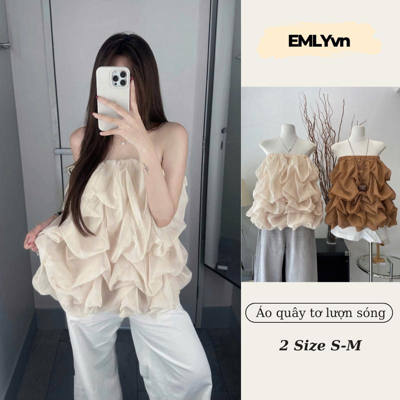  EMLYvn - Áo Quây Tơ Nữ Lượn Sóng Bồng Bềnh Sang Chảnh Áo Quây Kiểu Xếp Tầng Hàn Quốc 