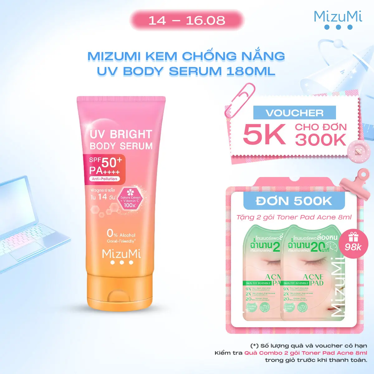 MizuMi Kem chống nắng dưỡng thể kháng bụi hương hoa MizuMi UV Body Serum 180 ml