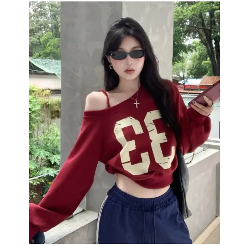 Atasan Sweater 33 Cropped Top / Sweater Cetak Digital Amerika / Atasan Bungkuk Untuk Wanita / Sweater Pendek Longgar NTR Crewneck Sweatshirt Cewek Fleece Oblong 4