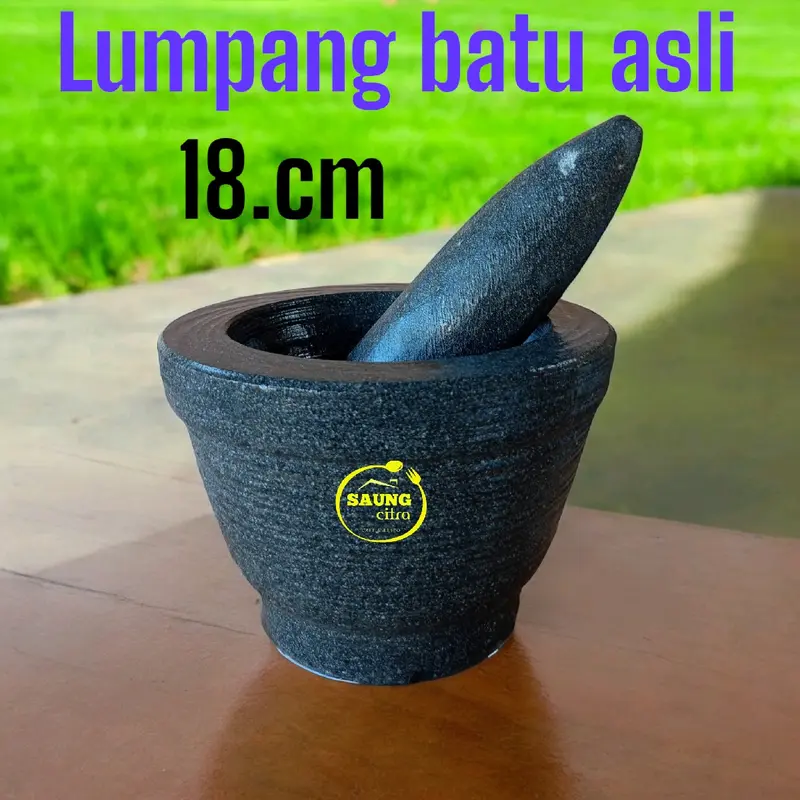 lumpang bubut batu asli 18.cm satu set lengkap cobek batu asli gunung 7
