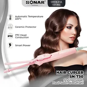 Sonar SN-730 Catokan Keriting Rambut Kecil Plat Ceramic Ion Mineral Pink Soft Sisir Kering