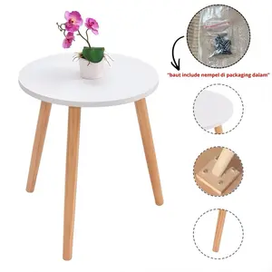MEJA BULAT MINIMALIS KEKINIAN dengan 3 Kaki Warna Natural/Putih Diameter 30cm Tinggi 40cm Bahan Fiberboard & Kayu Kualitas Tinggi Finishing Cat Duko
