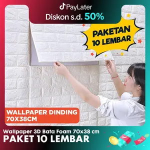 PAKET 10 LEMBAR Wallpaper Dinding 3D foam Motif Batu Bata  ukuran 70x38 CM kertas stiker