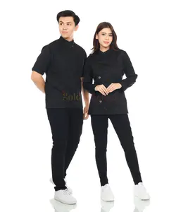 Baju Koki Chef Jacket Seragam Kerja Pria Wanita Lengan Panjang Pendek Model Mandarin Bahan Drill Merk Gold Kitchen Hitam Safety Bordir