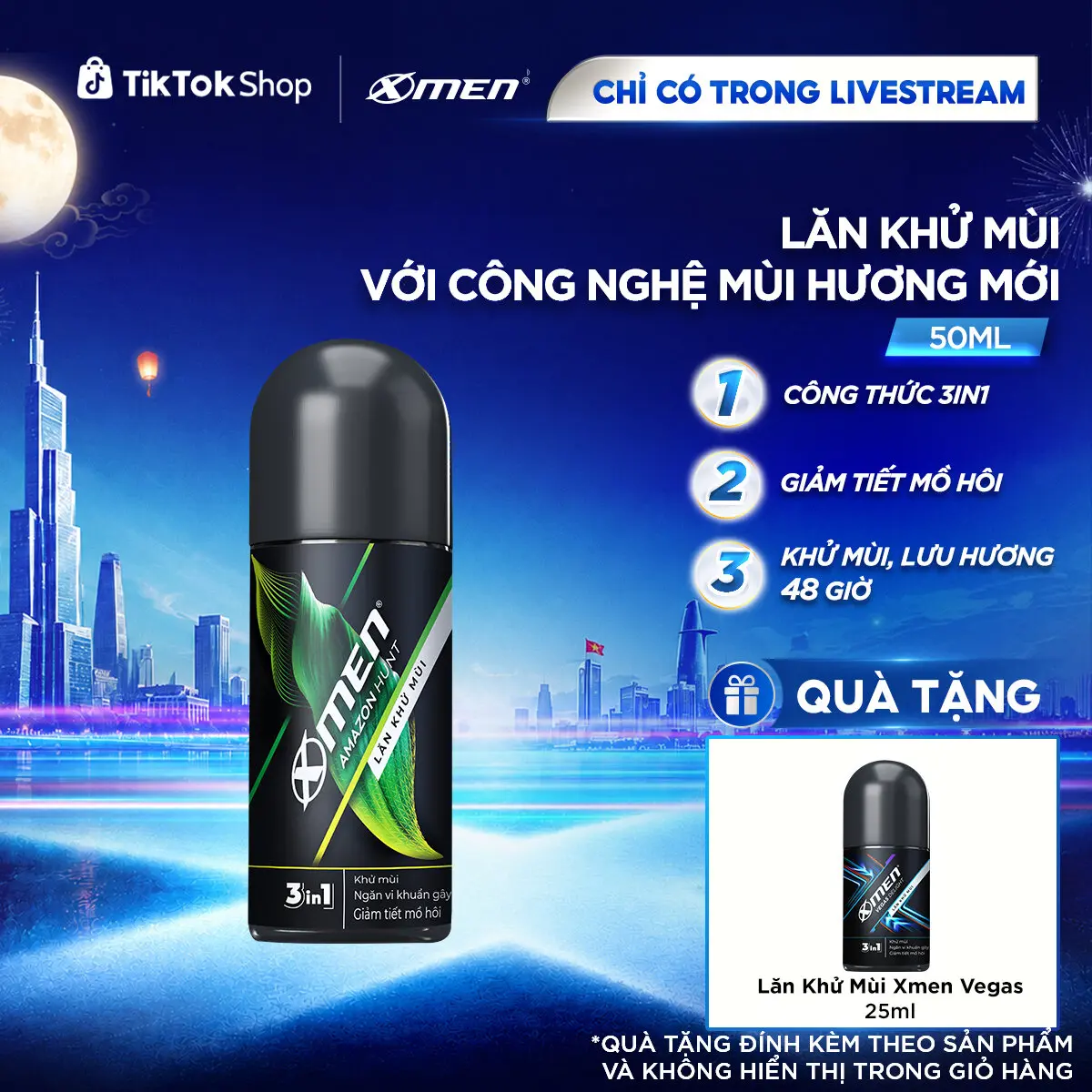 [COMBO MUA 1 TẶNG 1] Lăn khử mùi Xmen Amazon Hunt/Vegas Delight 50ml + Tặng Lăn khử mùi Vegas Delight 25ml