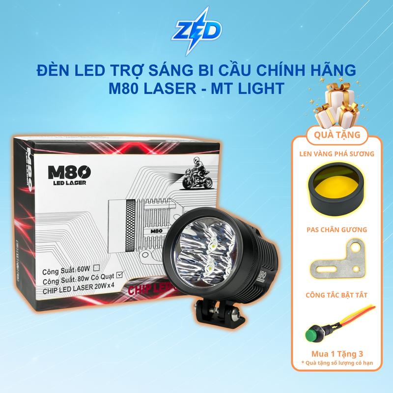 Đèn LED Trợ Sáng M80 Laser - 80W 12,24V 6000K Sáng Trắng Gom Chiếu Xa Trên 200m Lắp Oto Xe Máy Có Quạt Tản Nhiệt- Bảo Hành 12 Tháng