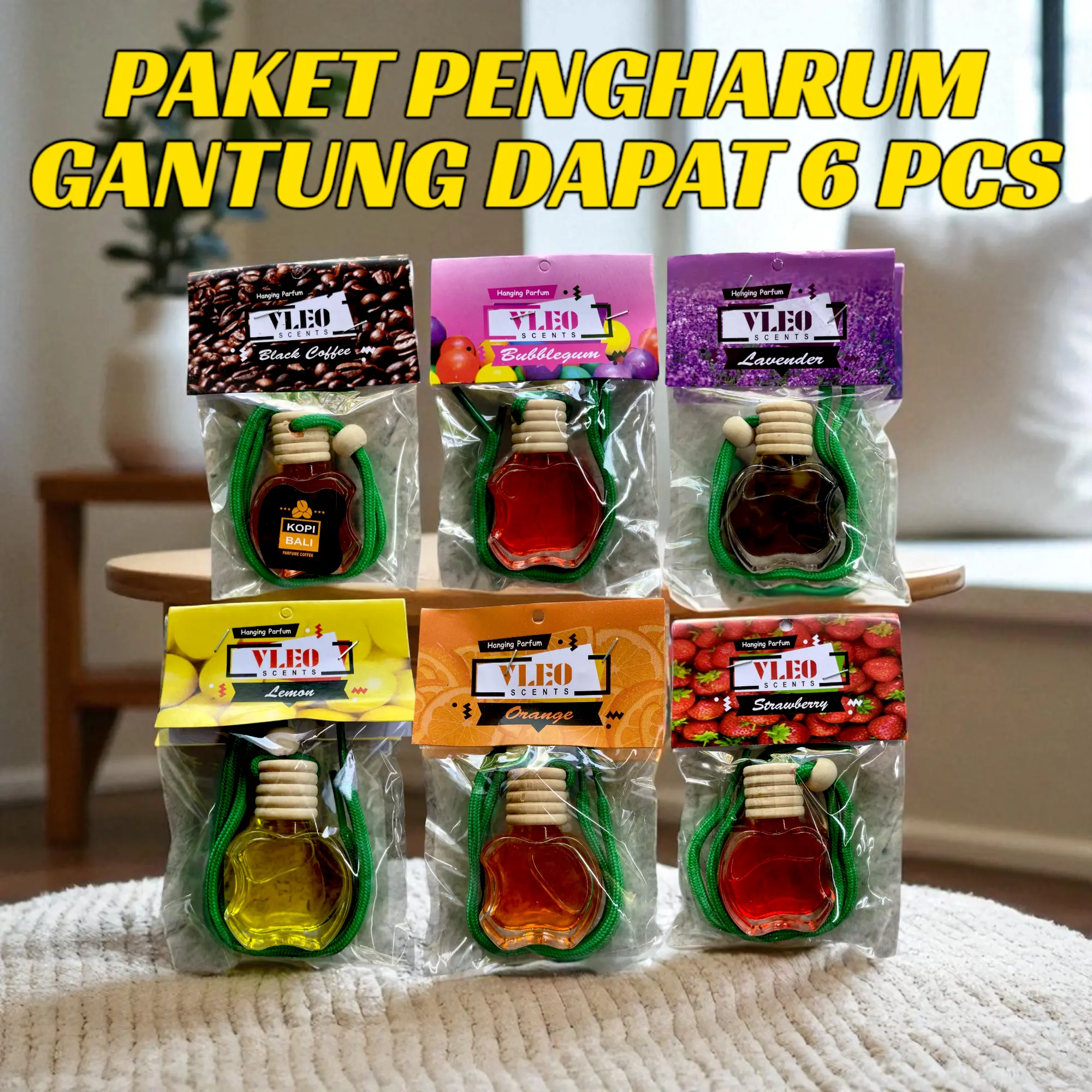 PAKET 6 PCS PARFUM PENGHARUM MOBIL DAN AC MURAH DAN AWET DENGAN 8 VARIAN RASA