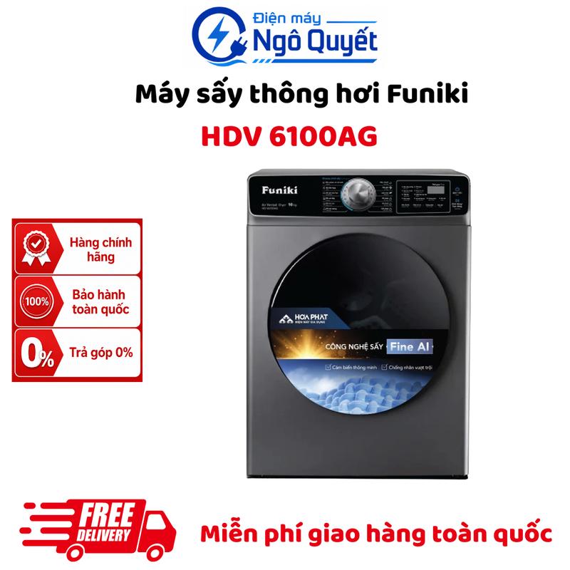 HD V6100AG - Máy Sấy Thông Hơi Funiki 10Kg, Công Nghệ FINE AI, Cảm Biến Smart Sensor, Sấy Đảo Chiều Chống Nhăn