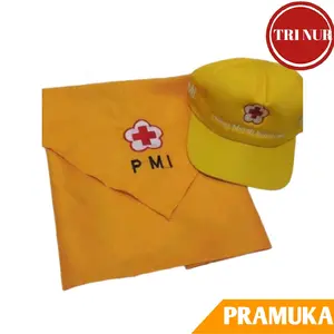 Paket Syal + Topi PMI Warna Kuning Bordir / Scraft PMI + Topi PMI Logo Bordir