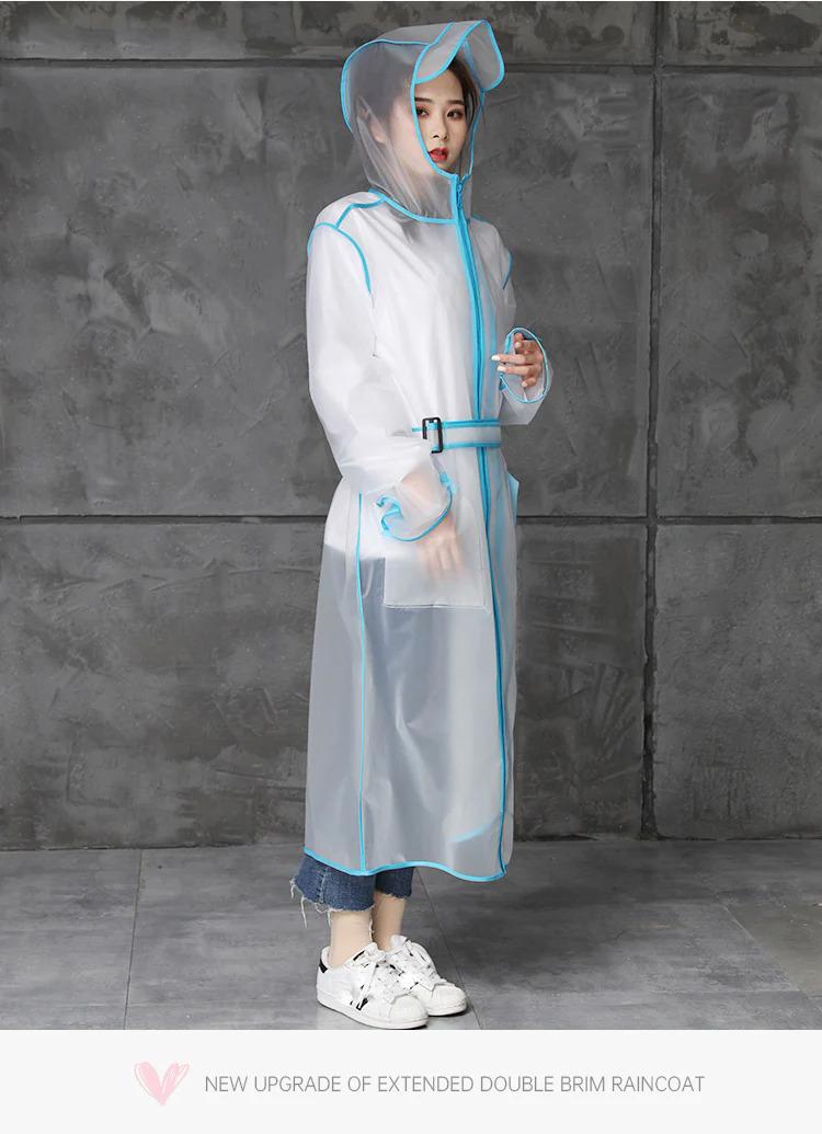 Product Introduction of Adult Long Transparent Waterproof Raincoat Women Rain Coat Men poncho Waistband Hooded Rain Jacket For Hiking Cycling Rainwear 23
