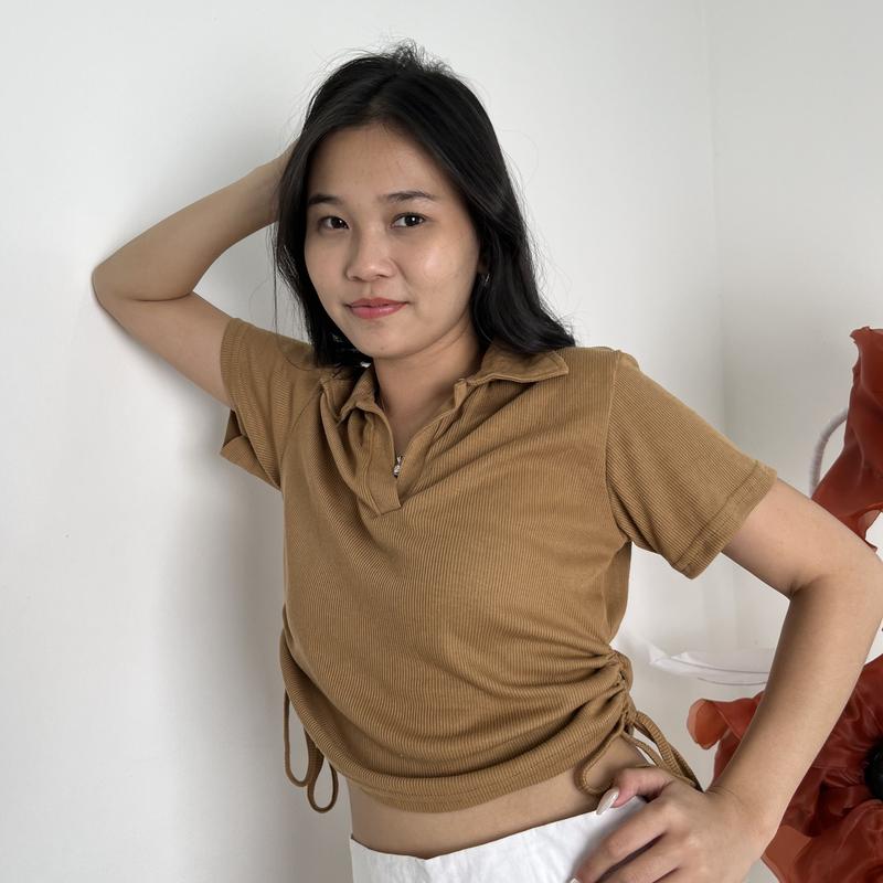 LAURA Baju Atasan Wanita - Crop Top Basic - Kaos Polo Berkerah Rib Polos - Knit Top Wangki Tali Serut 7