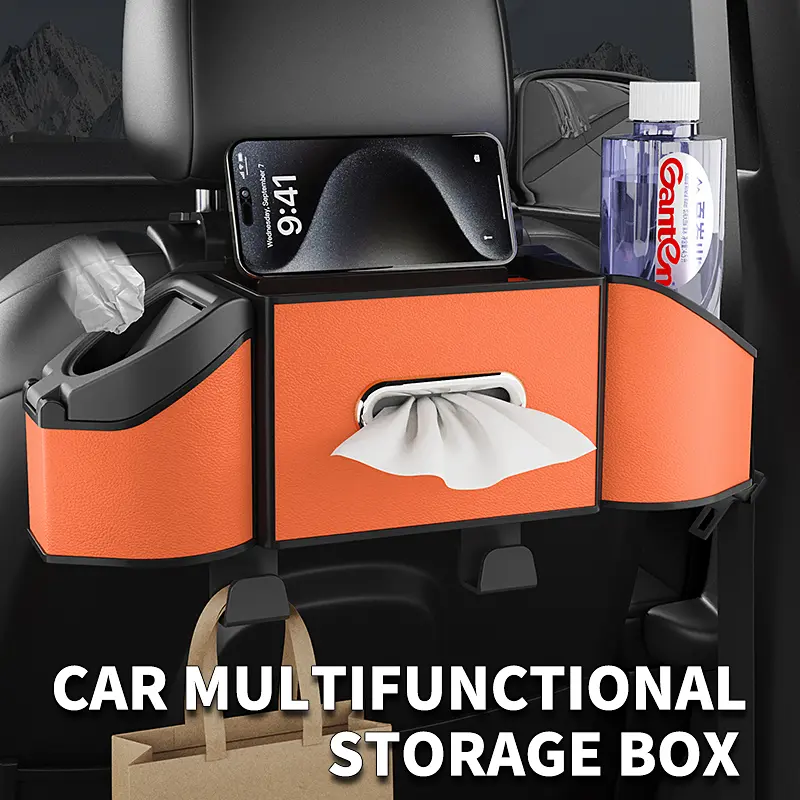 Large car seat back storage box, multifunctional storage box, car hook bracket, car cup holder, tissue box.