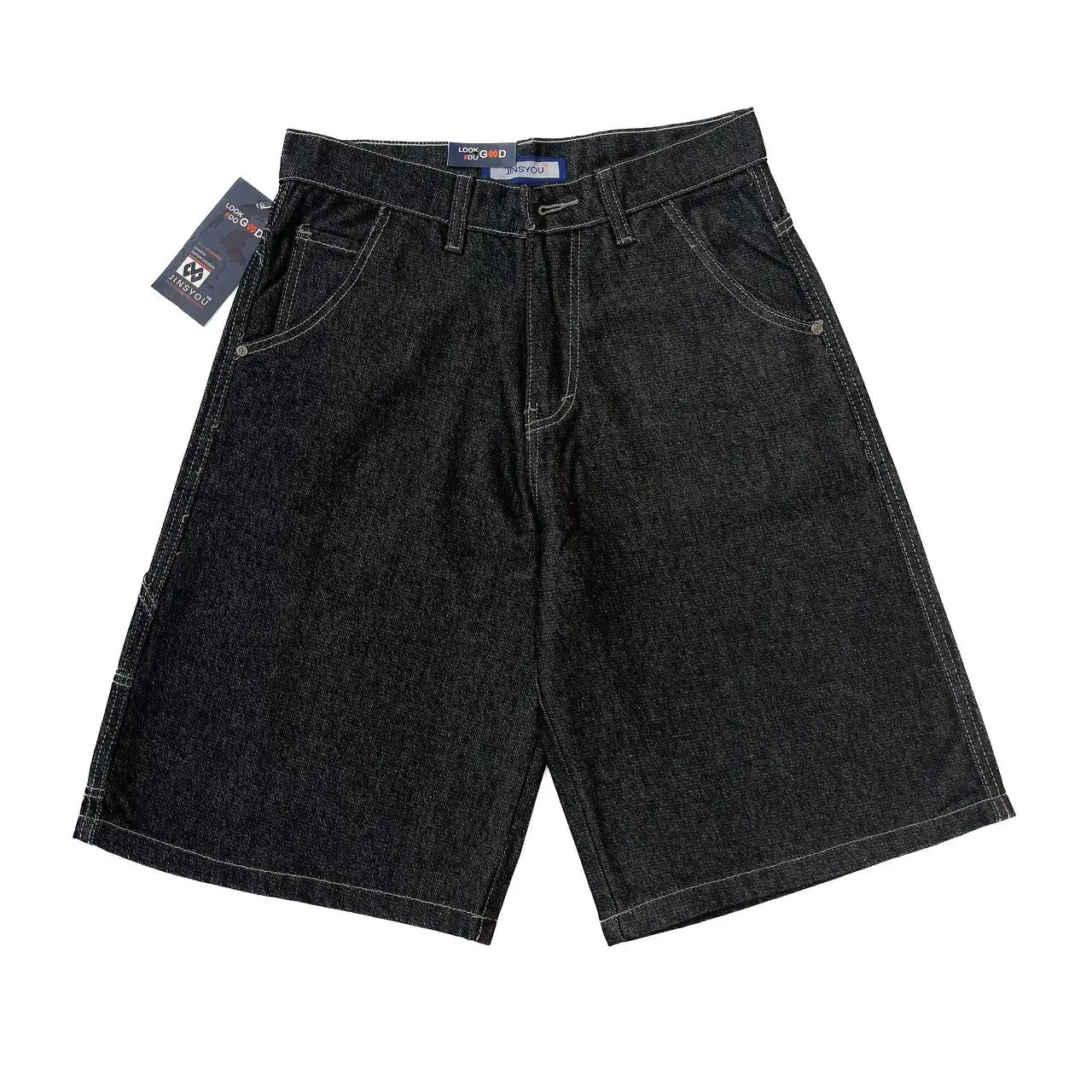 JINSYOU - FELIX GARMENT BLACK PANT Celana Jeans Pendek Baggy Cowok Gombrang Spray