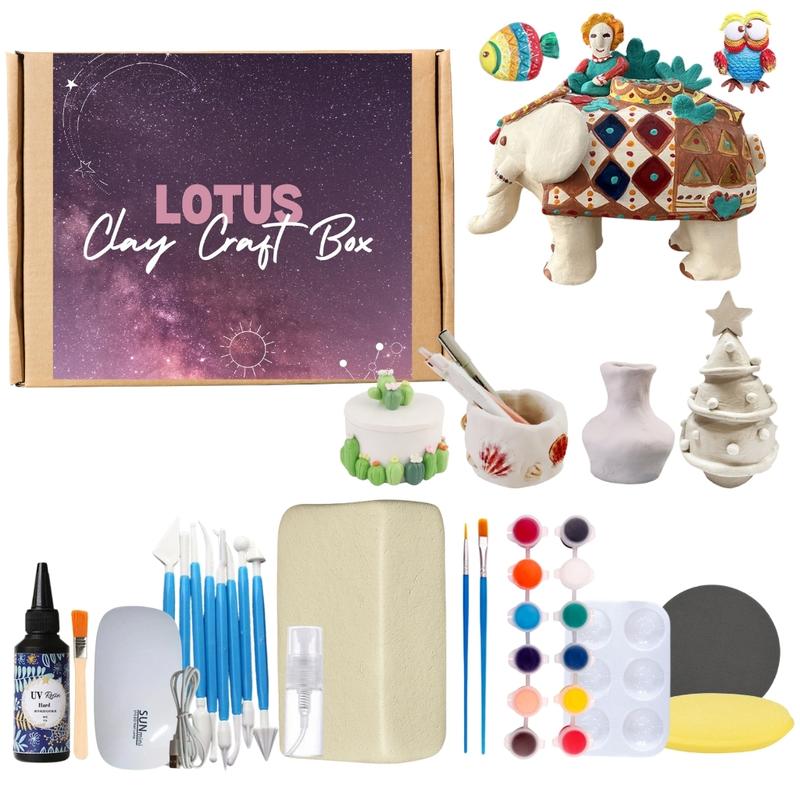  Combo Đất Sét Tự Khô 4 Món Set Đất Sét Tự Khô Đầy Đủ Dụng Cụ Cao Cấp Dễ Sử Dụng Đồ Chơi - Lotus Clay Craft Box - Lotus Craft Shop x Long Vu Chemical  C4-0193  