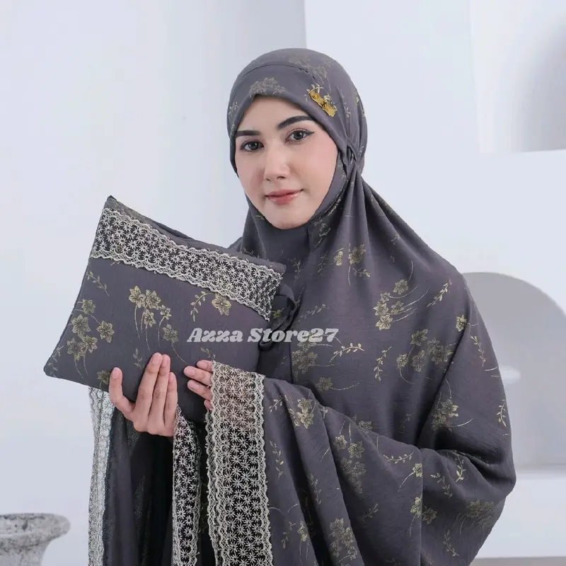 [ LAUNCHING ] Azza Store27 - Mukena Dewasa Shakira Dagu Crinkle Poil Airflow Premium Motif Renda Mewah Jumbo Traveling Cantik 2