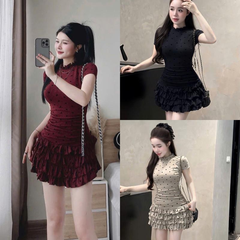 HÀNG CÓ SẴN G25 Váy thun tim dáng lỡ xoè tầng - Váy xinh