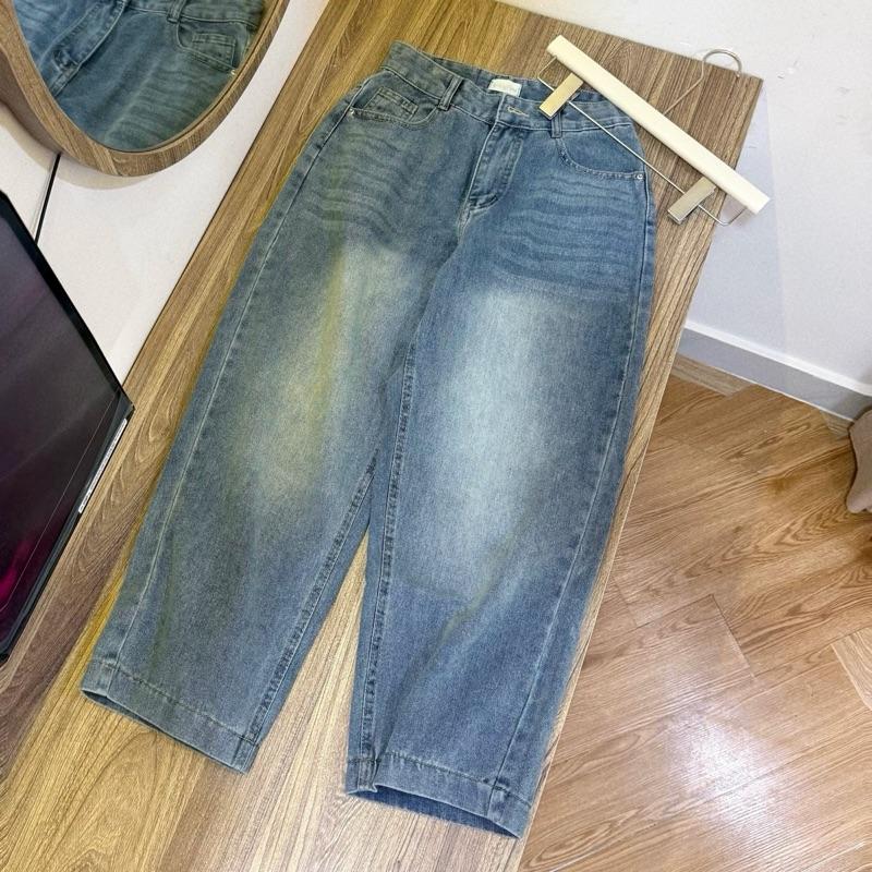 [Q265] Quần jean suông nữ dáng baggy thụng ống rộng 88cm cho nấm lùn