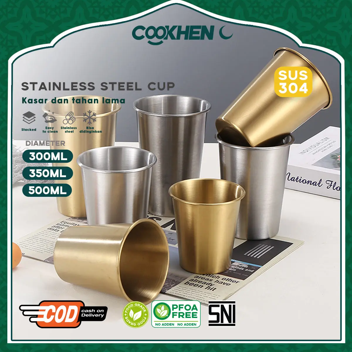 COOKHEN Cangkir kopi/cangkir minuman/cangkir teh stainless steel 304 yang menebal dan tahan pecah portabel
