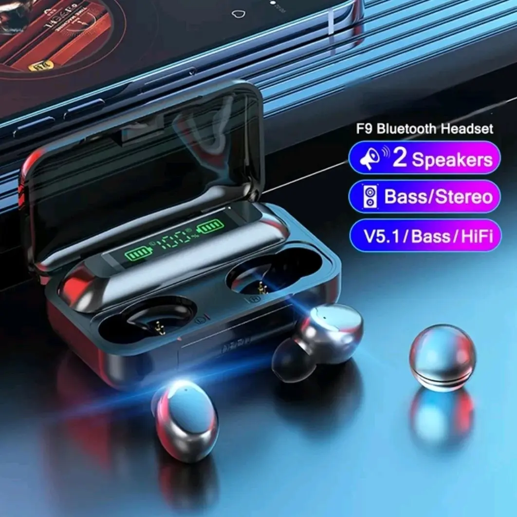 Headset Earphone Bluetooth Nirkabel TWS F9,M10 PRO,X15 PRO,M28 2in1 dengan Power Bank 3500mAh - Laptop miniatursound jawatimur