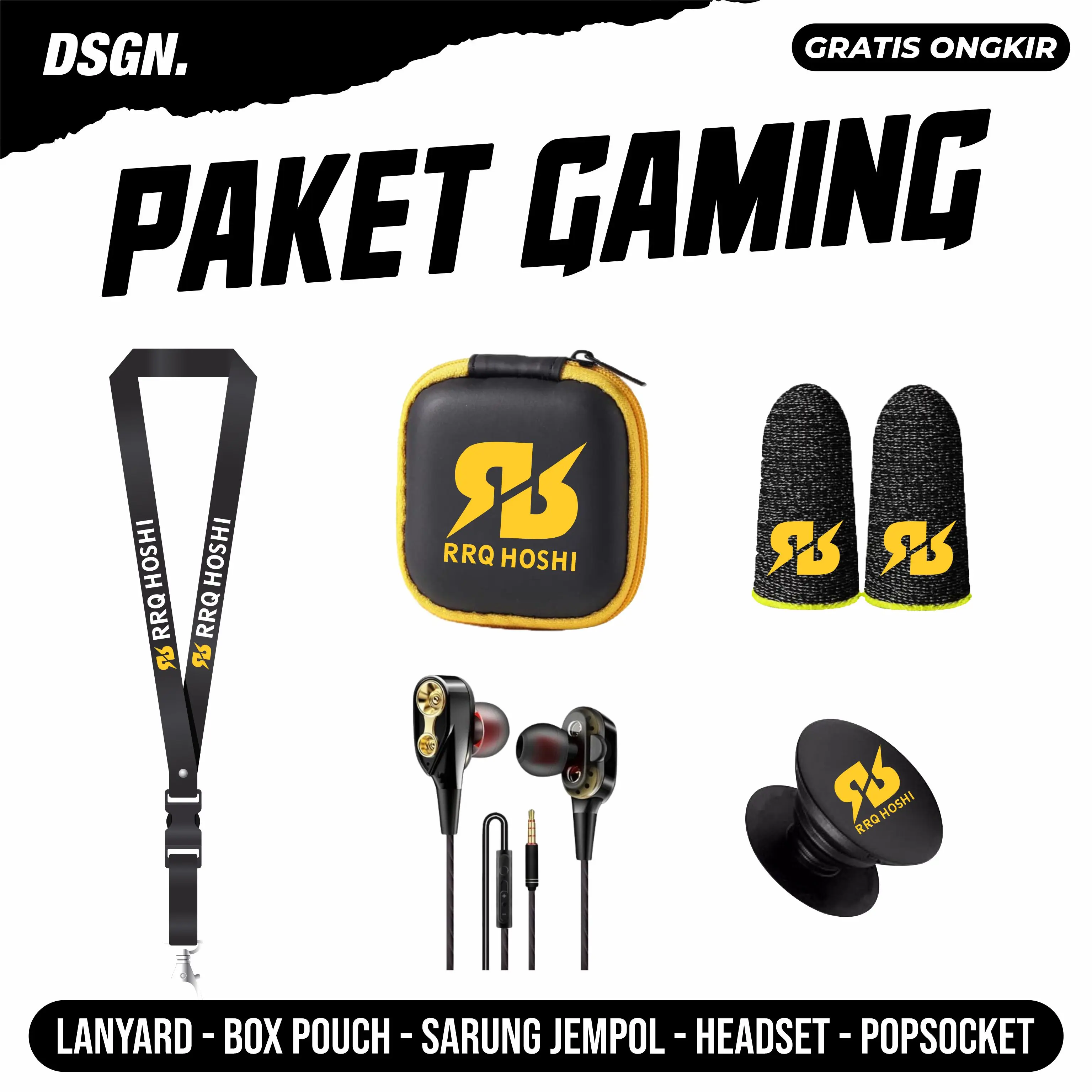 RRQ PAKET GAME SARUNG JEMPOL ANTI KERINGAT LANYARD BOX POUCH HEADSET POPSOCKET Aksesoris Game Accessories gaming