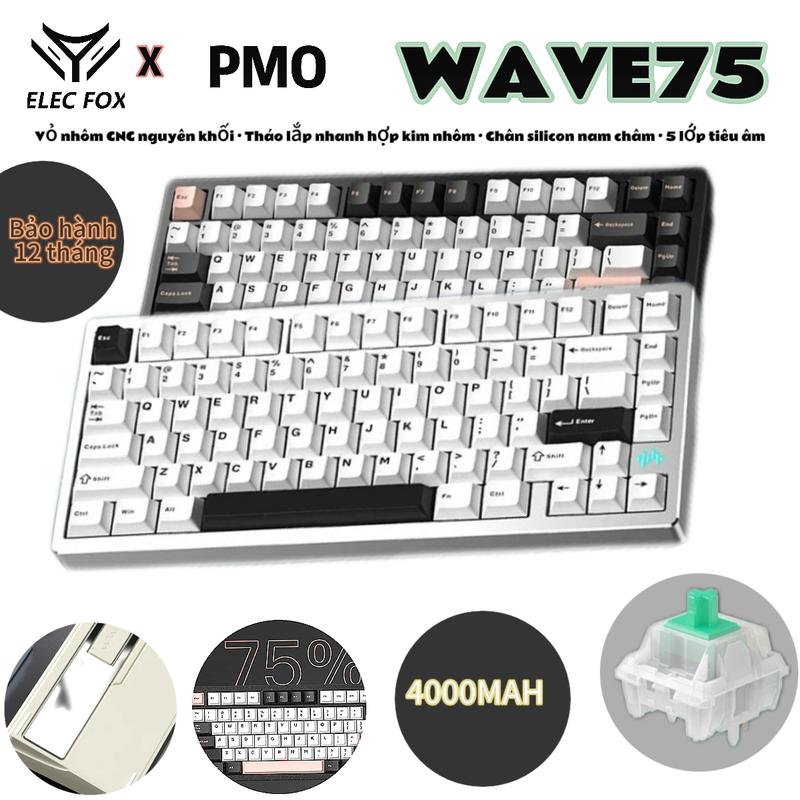  PMO chính hãng được ủy quyền - Bàn phím cơ WAVE75 cấu trúc tháo lắp nhanh kết nối 3 chế độ tiếp điểm từ tính khung CNC đèn RGB. 
